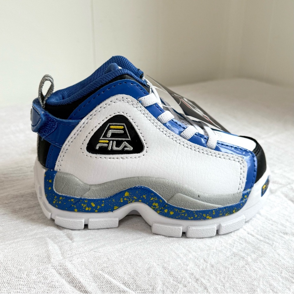 New Fila Grant Hill 2 Sneakers White Nebulas Blue Lemon Yellow Toddler Shoes NIB - Picture 3 of 8